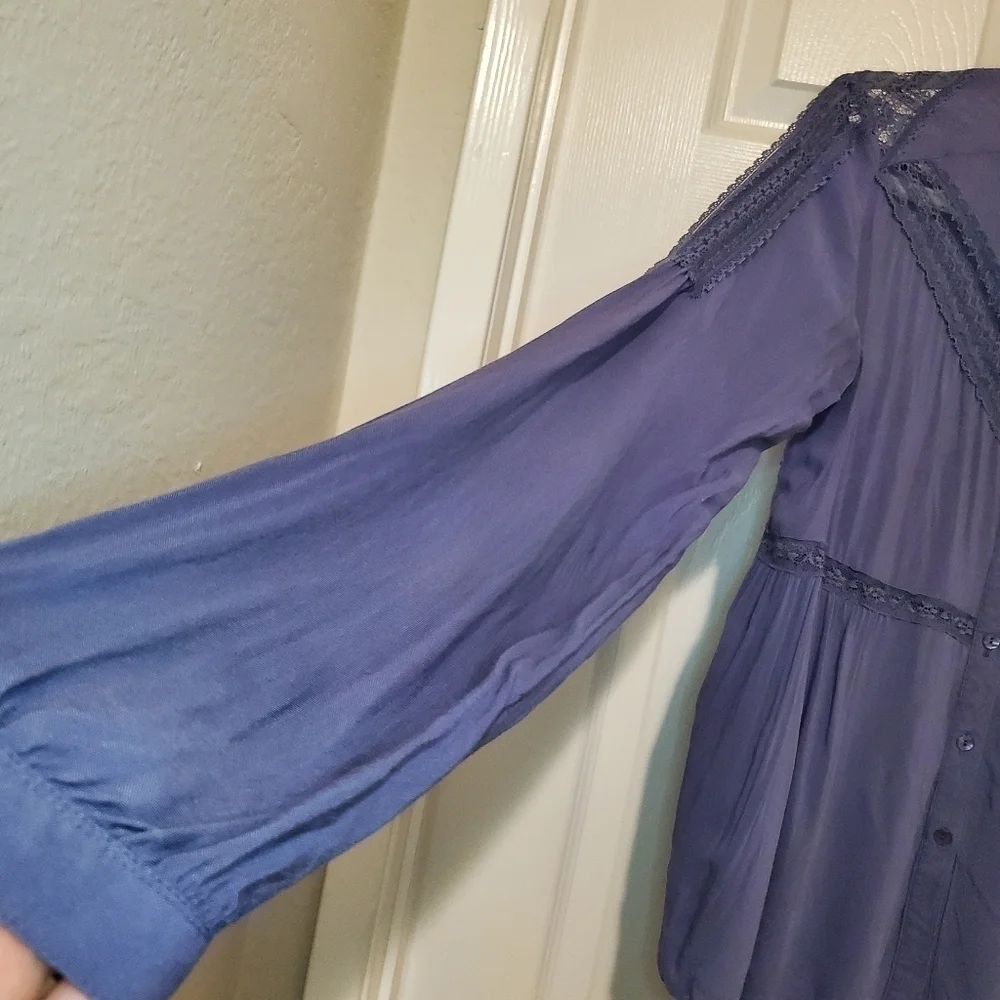 Free People Wild Wind Lace Button Down Shirt Sz S